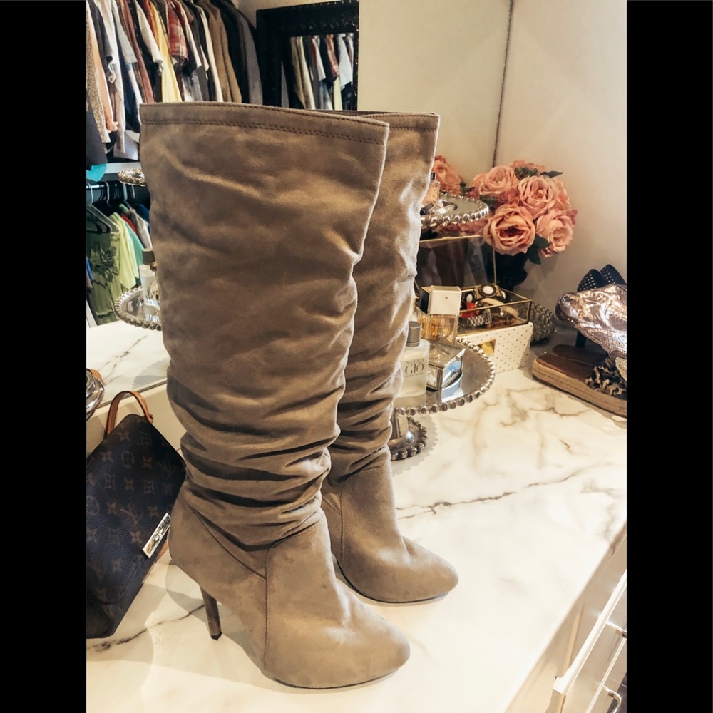 Jennifer Lopez Tall Grey Velvet Boots